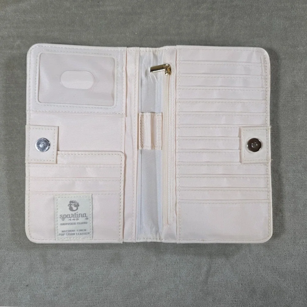 Spartina 449 Bellinger Daufuskie Island Linen Leather Wallet Black Cream Floral - Picture 4 of 7